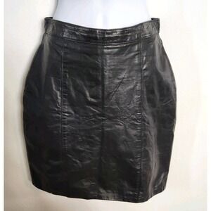 Vintage Code Nouveau Black Leather Mini Skirt Size 5 24 Waist Y2K 90s Grunge